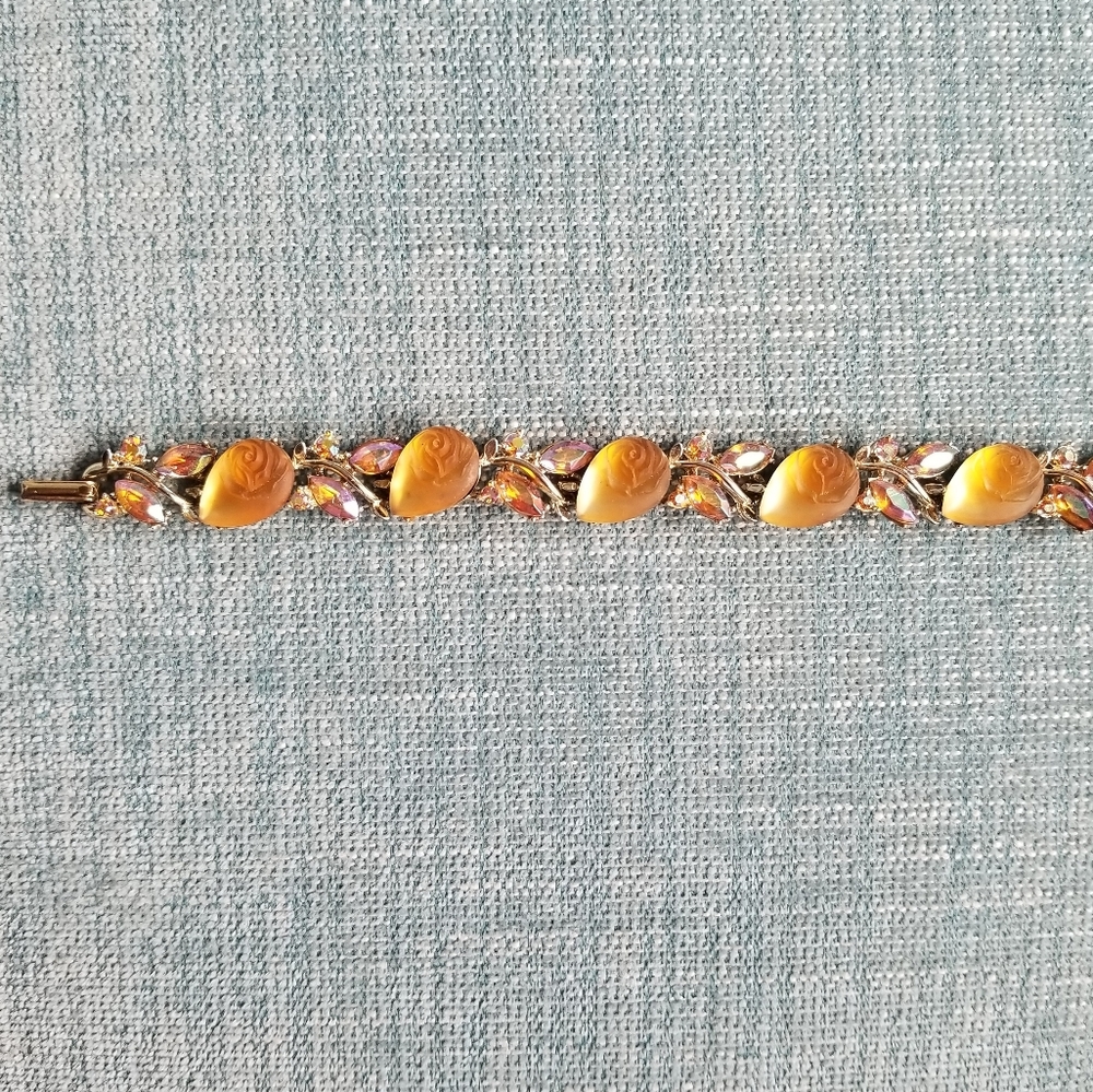 Vintage Signed BSK Amber and Gold Bracelet